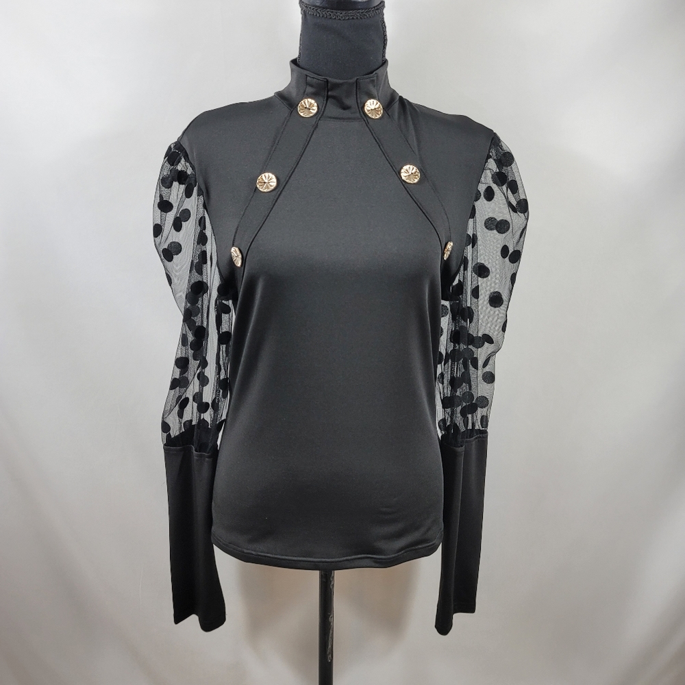 NWT Chic Me Black High Neck Blouse Sz XL